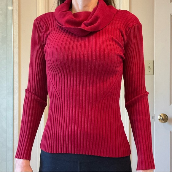Cowl Neck Sweater, red, soft, stretchy for multi size fit, w/ sunscreen, Sz S - Picture 6 of 6